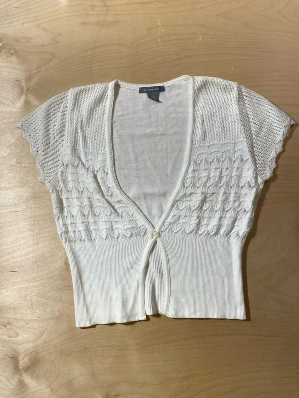 NY Collection White Cropped Knit Cardigan Large (RE) - Picture 3 of 6